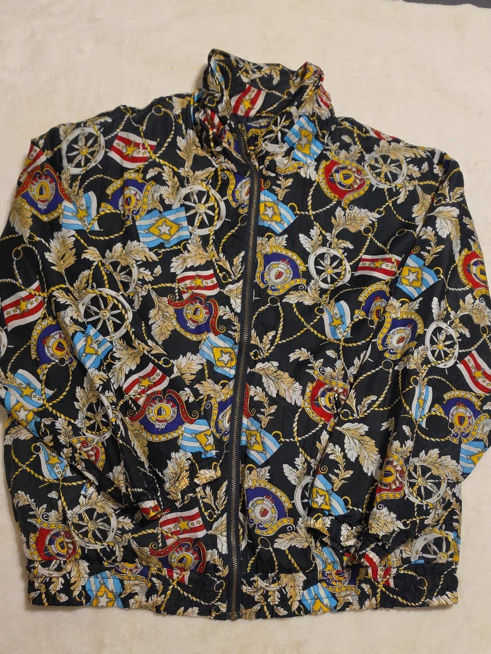 Vintage 90’s Blue Sailing 100% Silk Track/Bomber Jacket, Size M